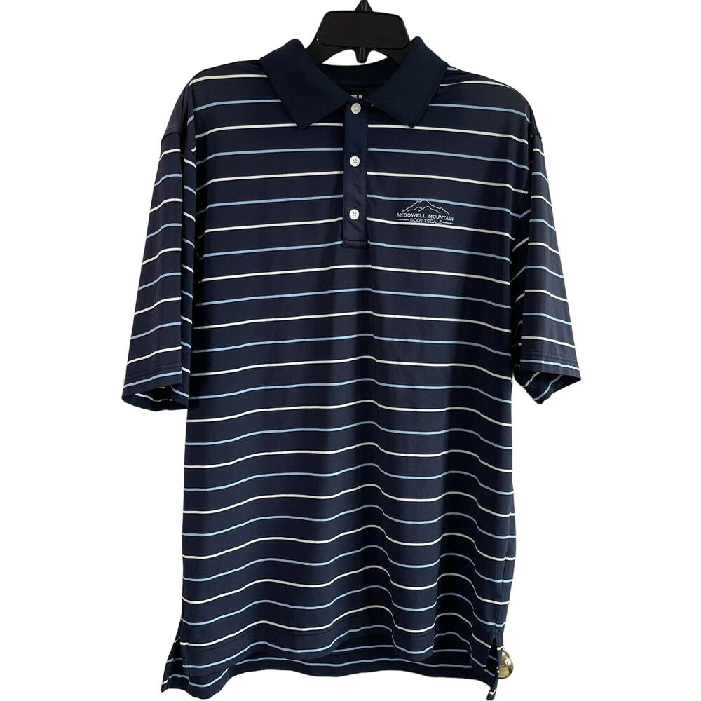 Footjoy Golf Polo Shirt Mens Large Blue Striped Performance Short Sleeve Golfer